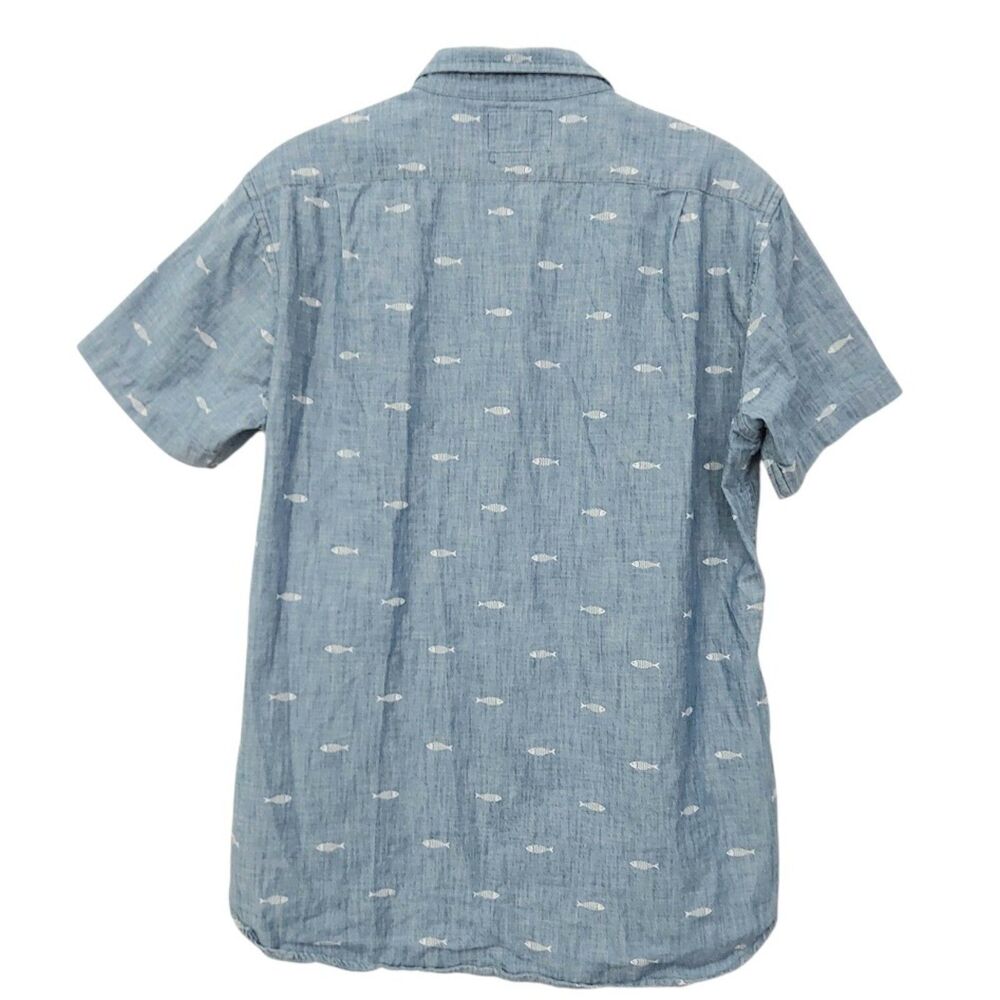 Bonobos Riviera Shirt Mens Medium Long Blue Slim Fit Fish Print Cotton Nautical - Picture 4 of 9